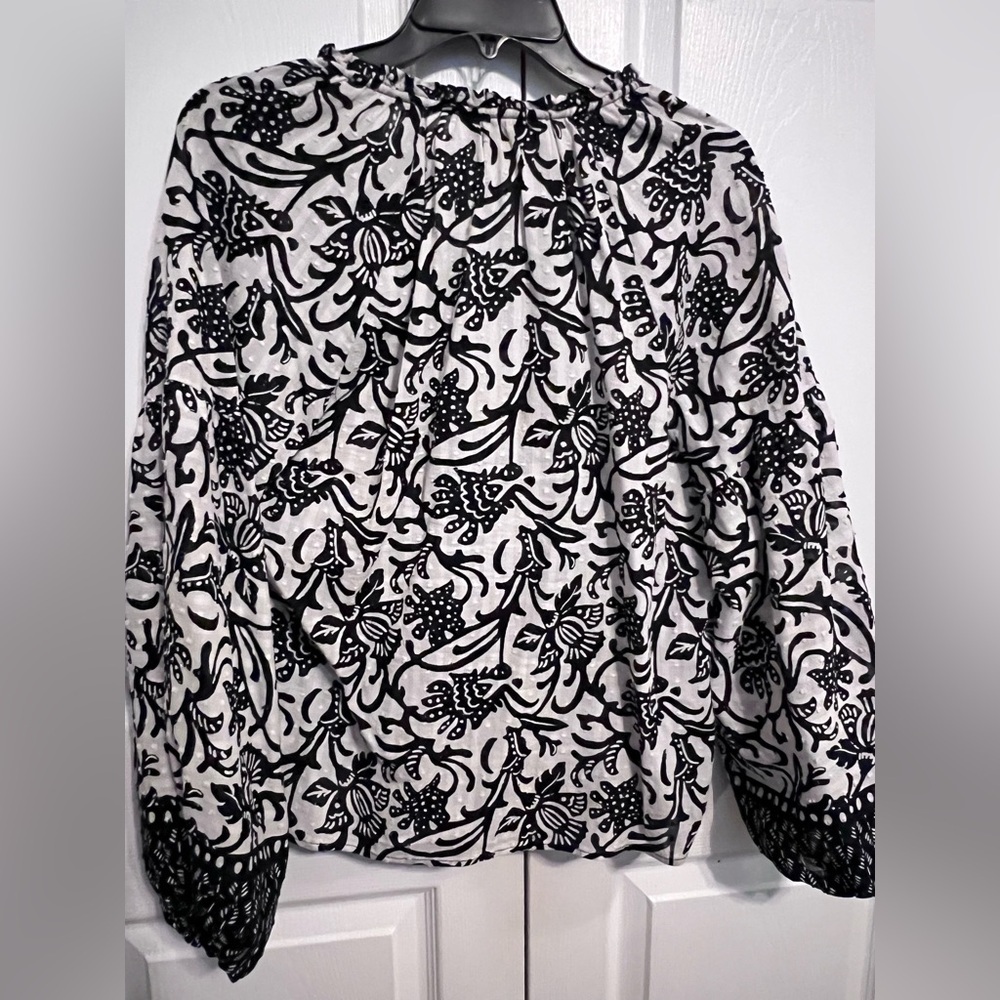 LOFT - Black and White Boho Blouse, Size Small - Picture 5 of 7